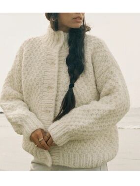 OZMA Bell Hand Knit Cardigan, Alpaca Blend, Cream
